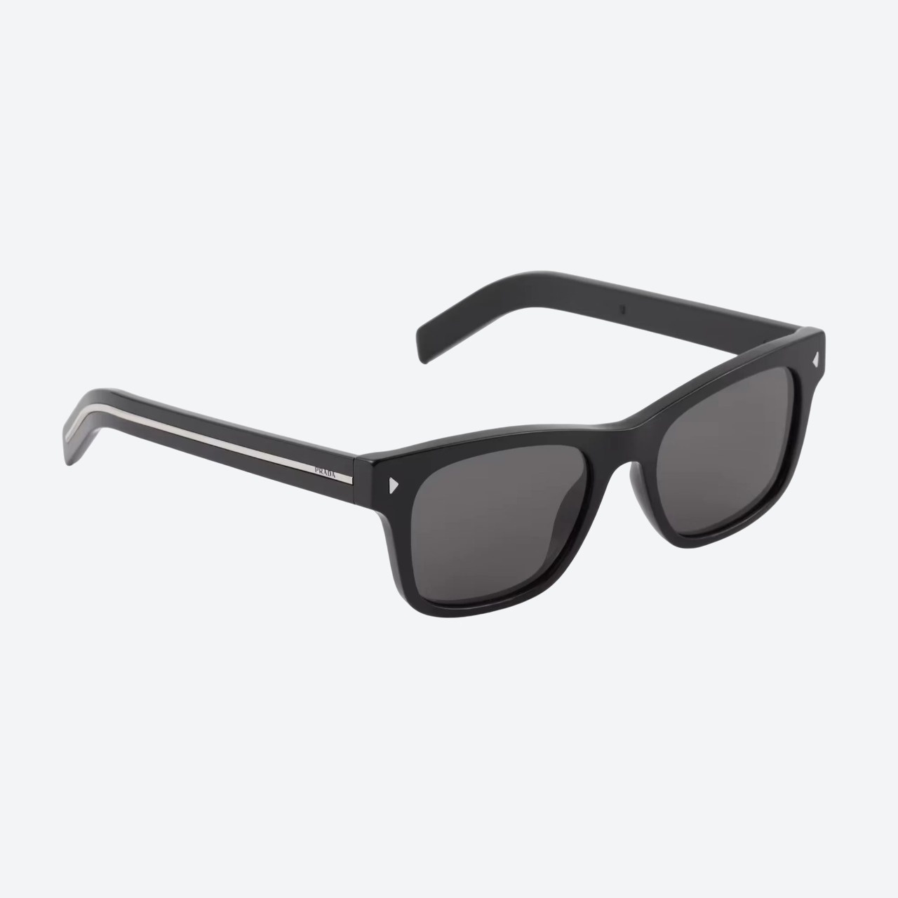 Prada sunglasses with iconic metal plaque and black lenses – front angle